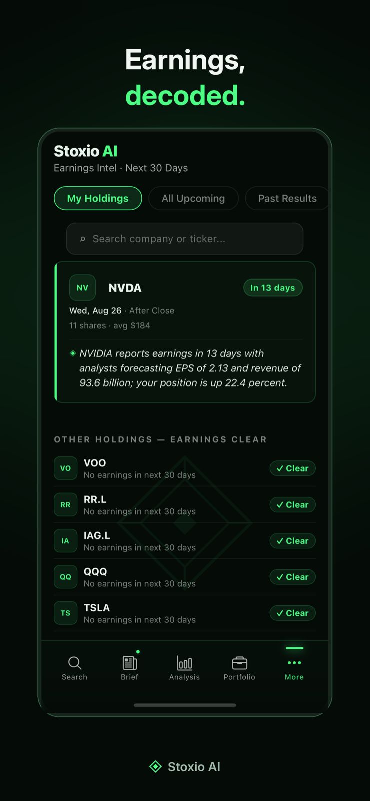 Earnings calendar with AI summaries of past results